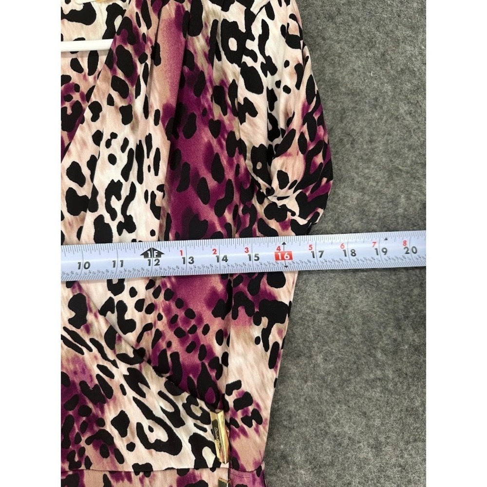 Calvin Klein Leopard Print Dress Women M Wrap Style Purple Black Knee Length - Picture 9 of 13
